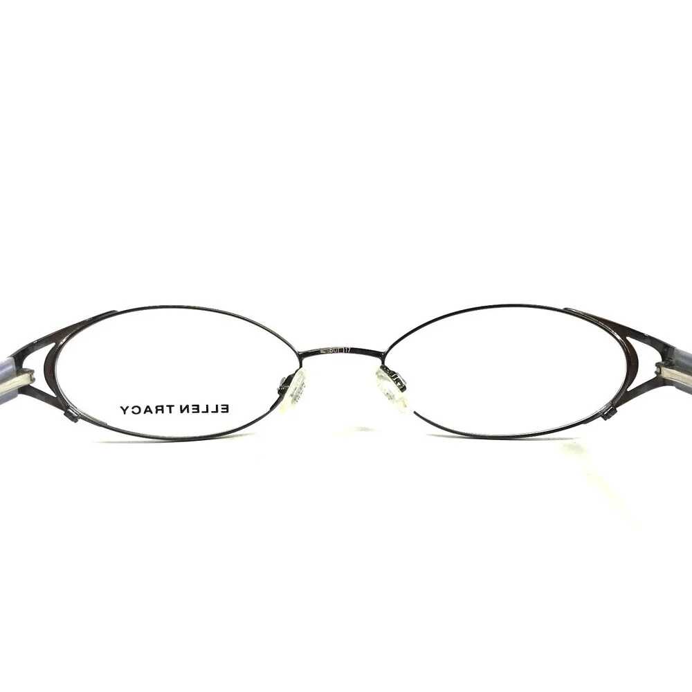 Ellen Tracy Eyeglasses Frames LUTETIA Gunmetal Gray Blue Oval Wire Rim 50-17-130
